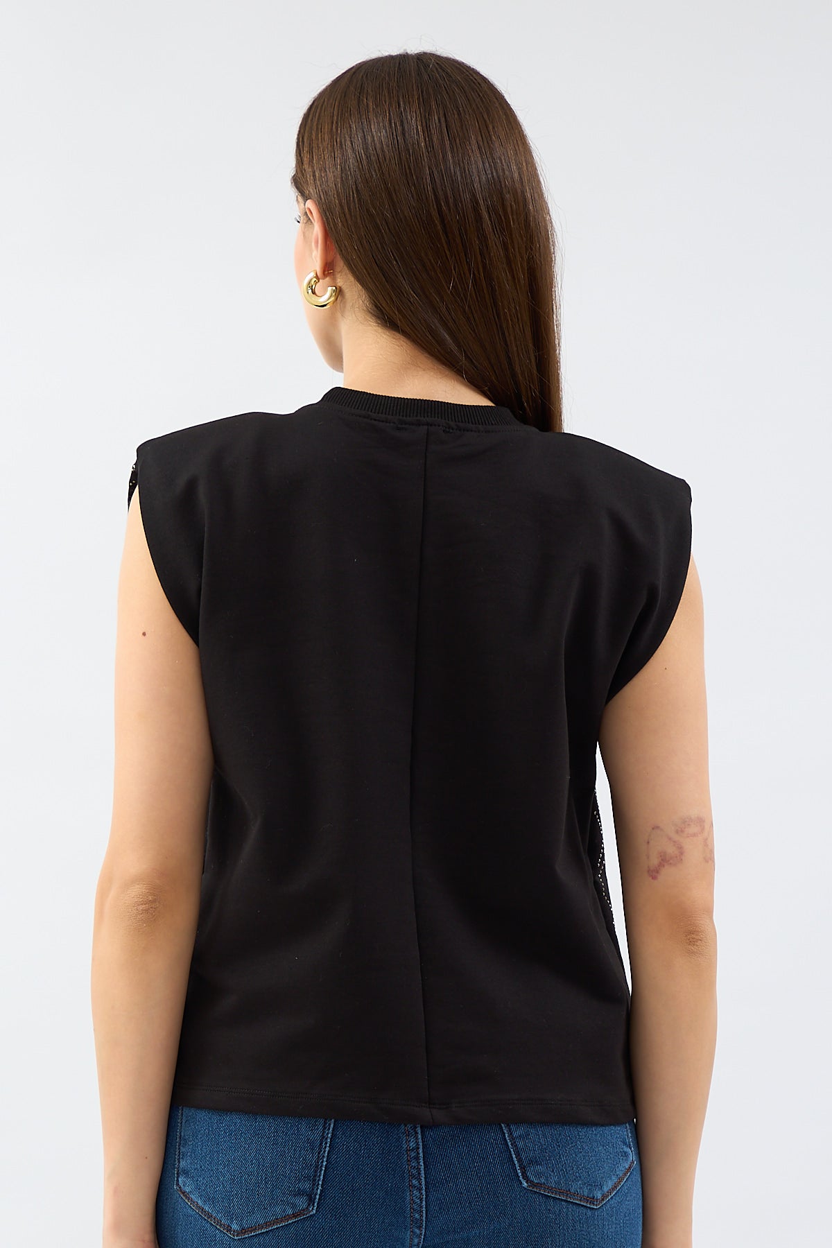 Stone Printed Padded Sleeveless Blouse Black - Lebbse