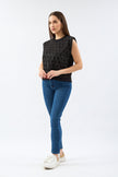 Stone Printed Padded Sleeveless Blouse Black - Lebbse