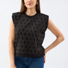 Stone Printed Padded Sleeveless Blouse Black - Lebbse