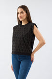 Stone Printed Padded Sleeveless Blouse Black - Lebbse
