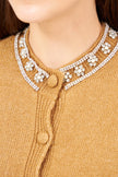 5- كارديجان شتوي بلون كاميل ذات قبة مرصعة - Stoned Collar Cardigan Tobacco Color