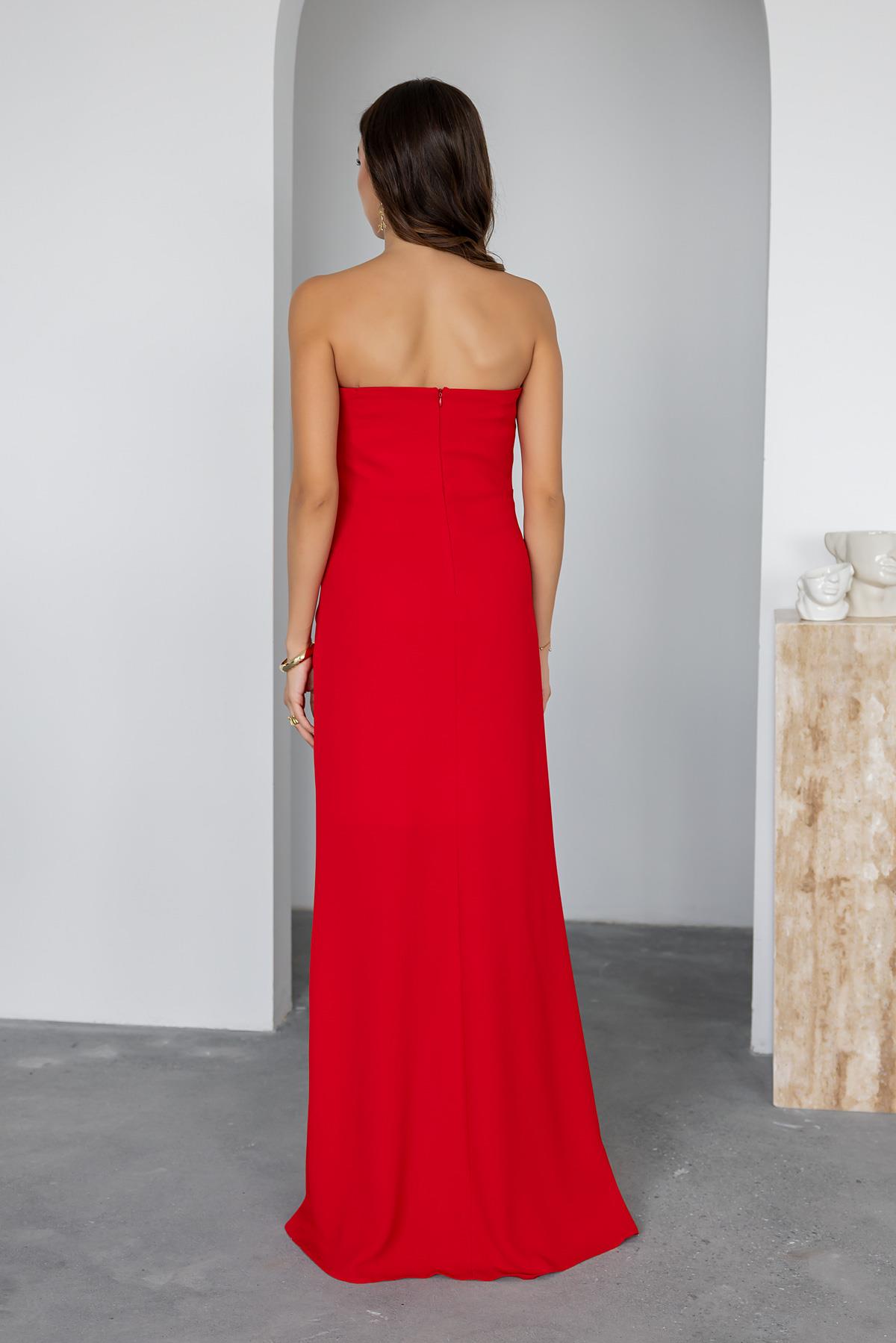 Strapless Chest Design Evening Dress - RED - Lebbse