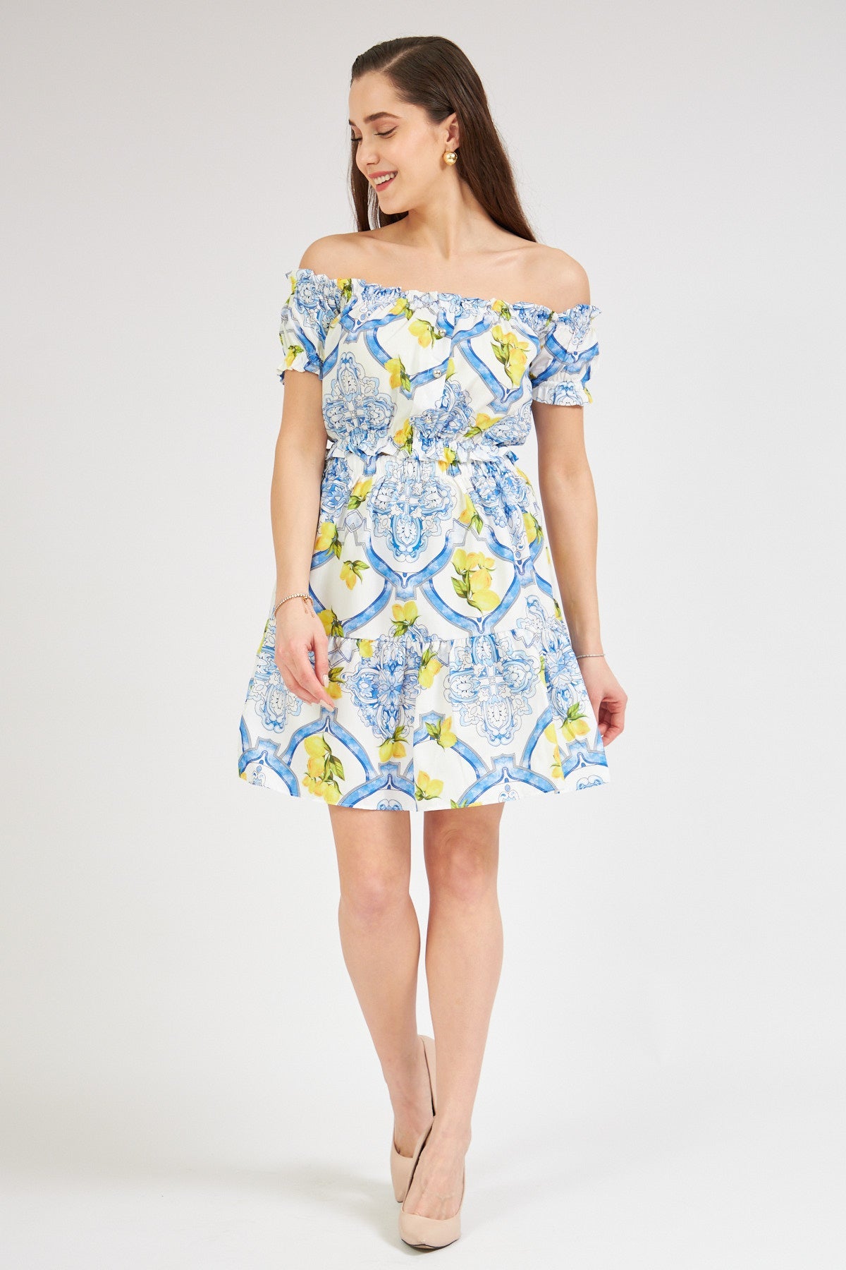 Strapless Skirt Set with Lemon Pattern - Lebbse
