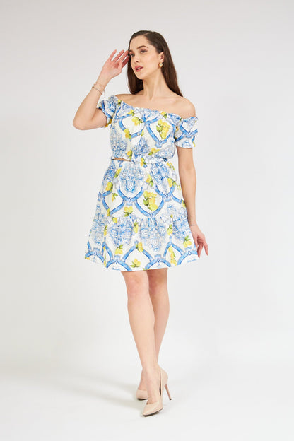 Strapless Skirt Set with Lemon Pattern - Lebbse