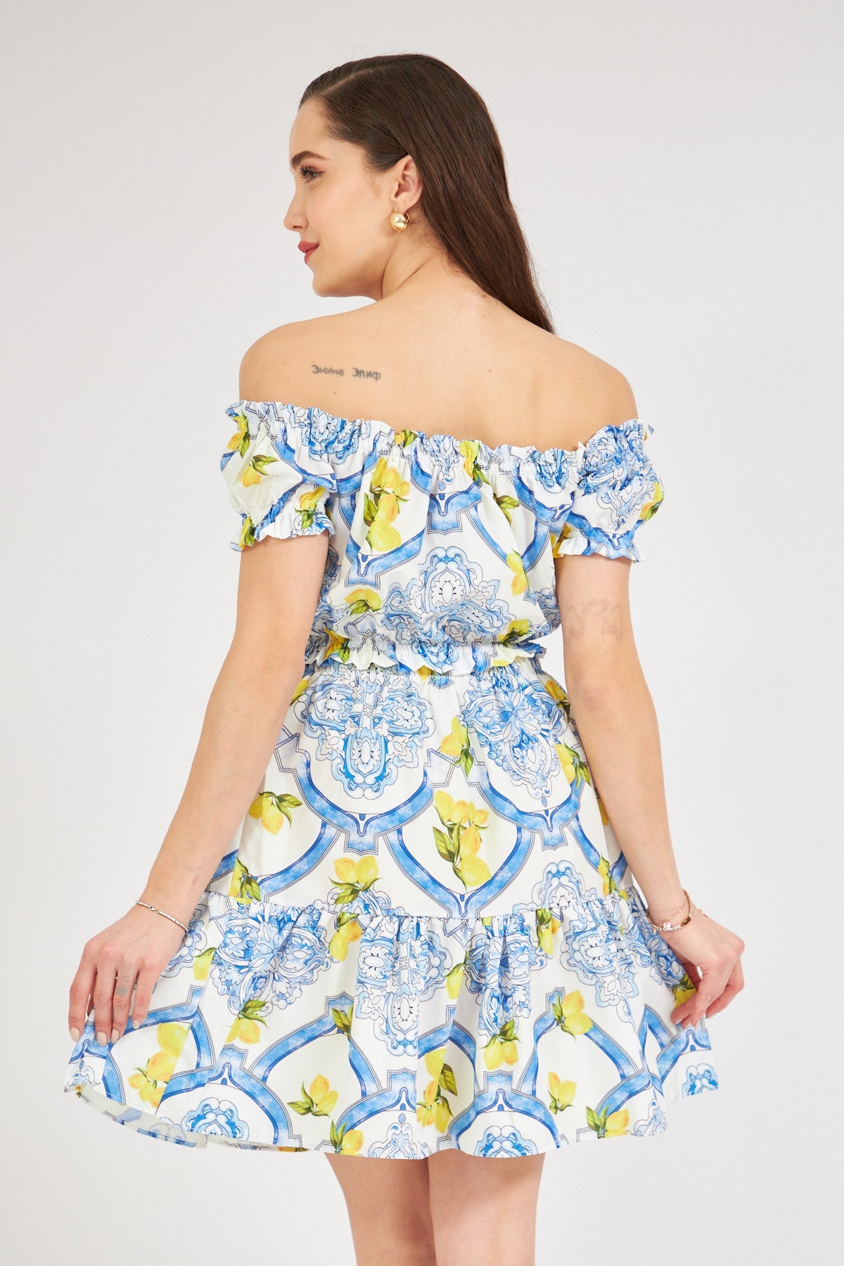 Strapless Skirt Set with Lemon Pattern - Lebbse