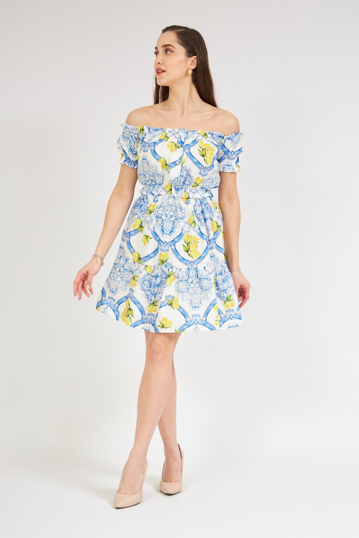 Strapless Skirt Set with Lemon Pattern - Lebbse