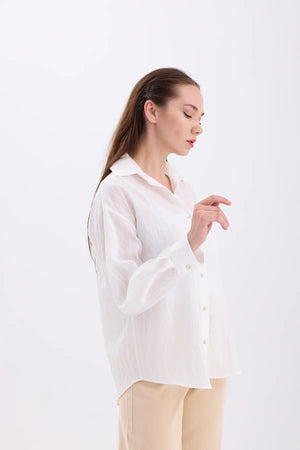 قميص نسائي مخطط باللون الأبيض - Striped Shirt White