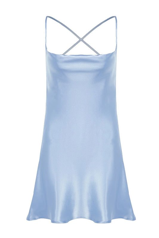 Blue Back Detailed Satin Woven Nightgown