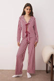 Plum-Pink Soft Touch Cotton Striped Tie-Down Knit Pajama Set