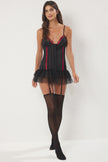 Black Tulle/Mesh Garter Sockless Knitted Babydoll