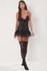 Black Tulle/Mesh Garter Sockless Knitted Babydoll
