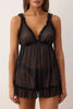 Black Tulle A-line Ruffle Plain Uncapped Babydoll