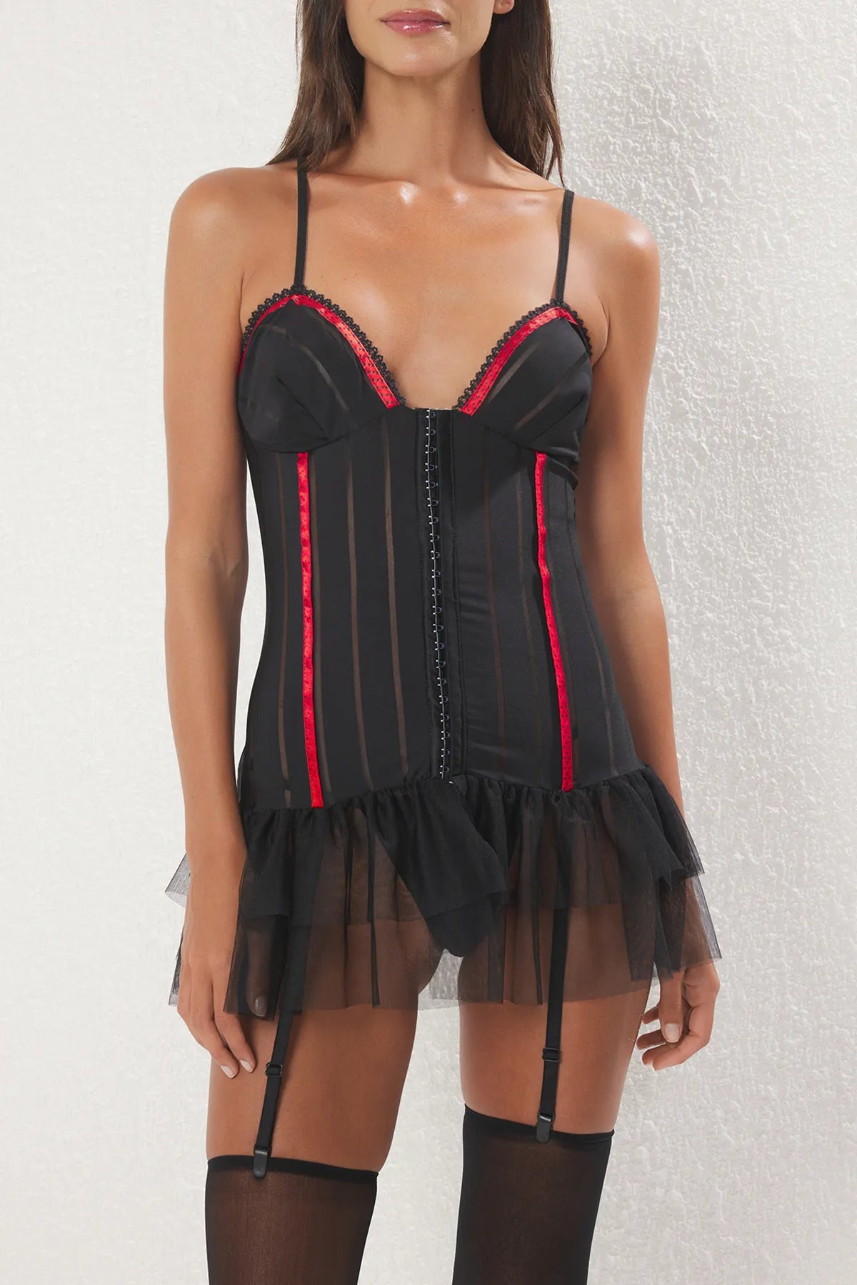 Black Tulle/Mesh Garter Sockless Knitted Babydoll