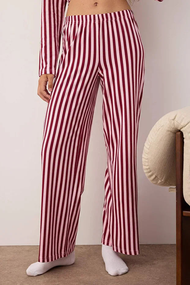 Plum-Pink Soft Touch Cotton Striped Tie-Down Knit Pajama Set