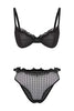 Black Polka Dot Ruffle Tulle Uncovered Strap Knit Lingerie Set