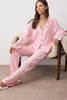 Pink Ribbon/Bow Embroidery Detailed Viscose Woven Pajama Set