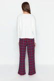 White  Plaid Knit Pajama Set with Pocket Details