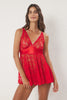 Red Lace Satin and Back Detailed Coverless Knitted Fantasy Nightgown