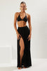 Black Maxi Knitted Slit Beach Skirt