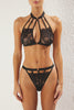 Black Lace Openwork/Hole Coverless Knitted Underwear Set