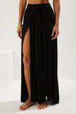 Black Maxi Knitted Slit Beach Skirt