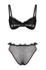 Black Polka Dot Ruffle Tulle Uncovered Strap Knit Lingerie Set