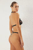 Black Lace Openwork/Hole Coverless Knitted Underwear Set