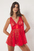 Red Lace Satin and Back Detailed Coverless Knitted Fantasy Nightgown