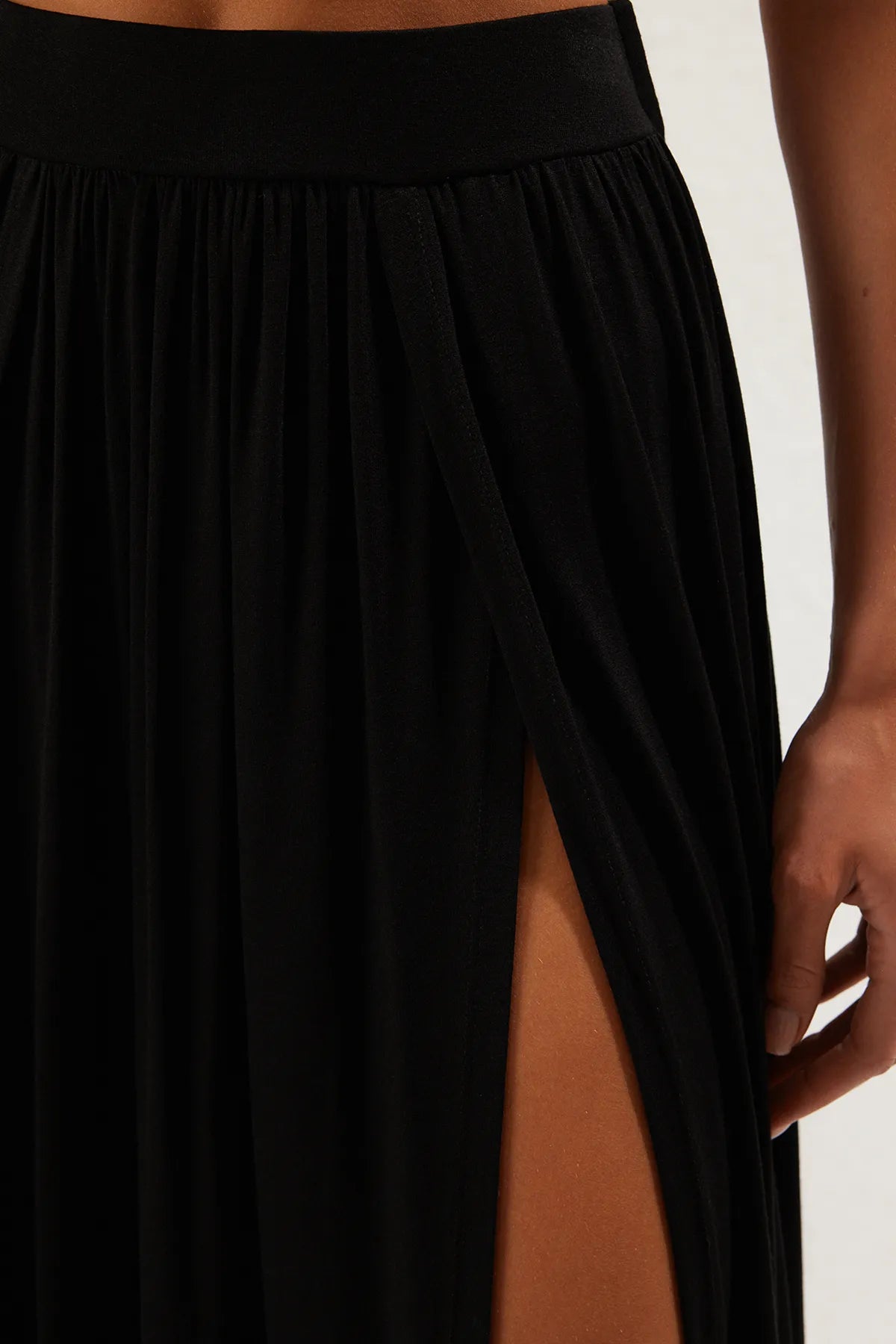 Black Maxi Knitted Slit Beach Skirt