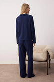 Navy Blue Textured Ribbed Soft Touch Winter Knit Pajama Set