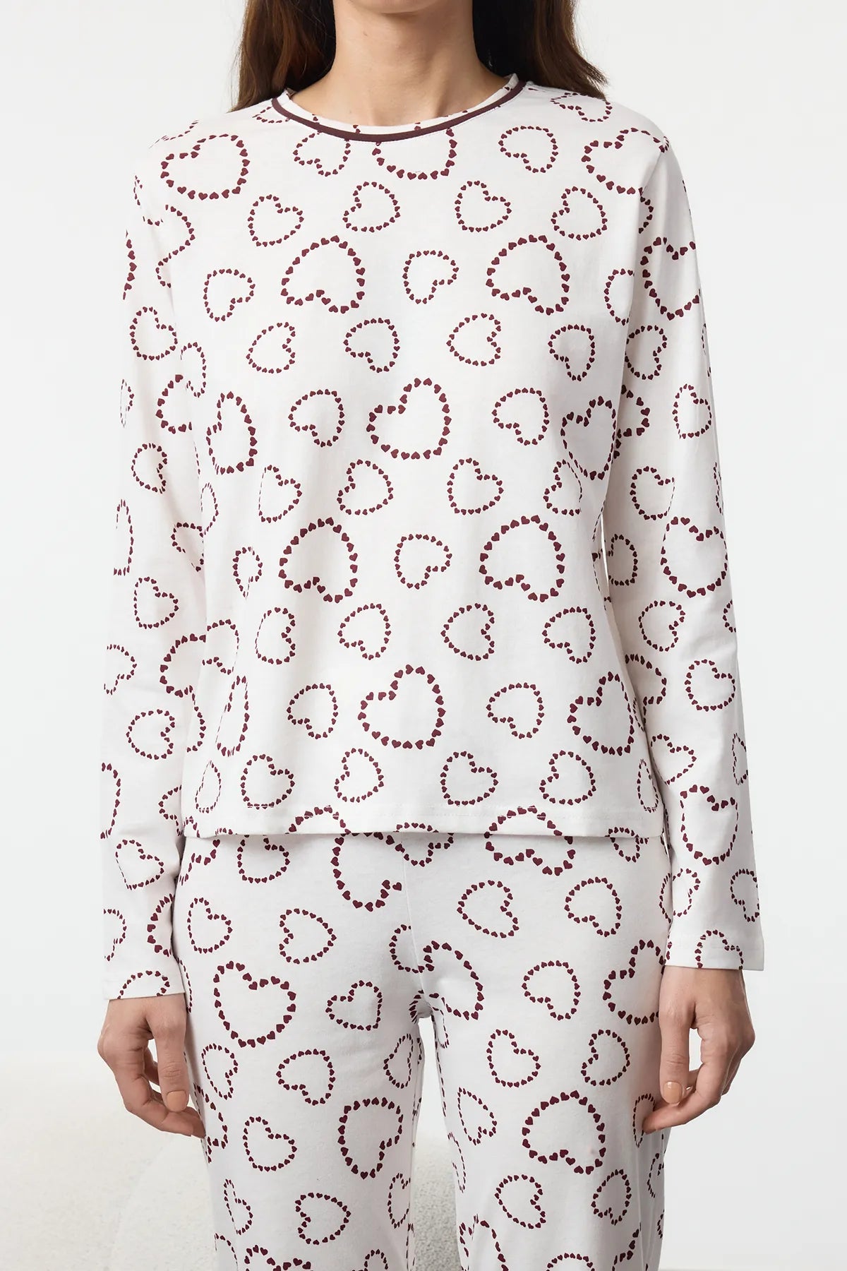 White-Multicolored 100% Cotton Heart-shaped Knitted Pajama Set