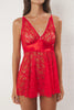 Red Lace Satin and Back Detailed Coverless Knitted Fantasy Nightgown