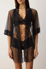 Black 3-Piece Tulle Lace Detailed Unlined Knitted Robe and Underwear Set