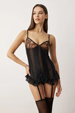 Black Tulle Garter Openwork Babydoll