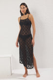 Black Lace Floral Openwork/Hole Coverless Knitted Fantasy Nightgown