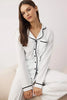 Light Blue 100% Cotton Striped Piping Detailed Knit Pajama Set