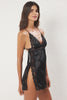 Black Satin Lace and Slit Detailed Rope Strap Woven Fantasy Nightgown