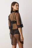 Black 3-Piece Tulle Lace Detailed Unlined Knitted Robe and Underwear Set