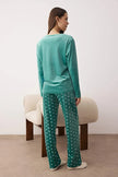 Green Snowflake Patterned Penguin Embroidered Velvet Knit Pajama Set
