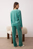 Green Snowflake Patterned Penguin Embroidered Velvet Knit Pajama Set