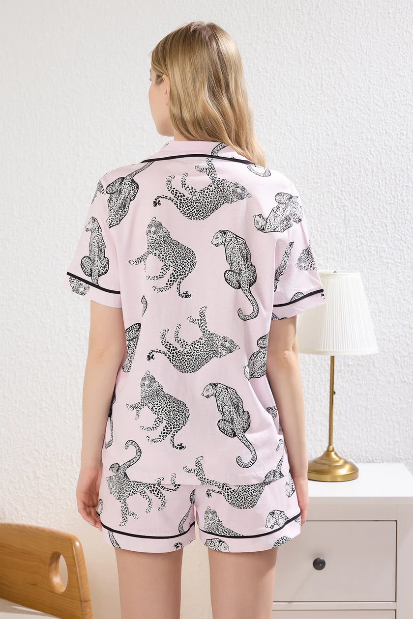 Tiger Patterned Shorts Knitted Pajama Set