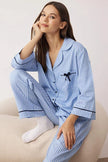 Blue Striped Poplin Woven Pajama Set