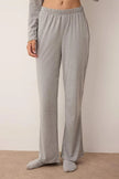 Gray Melange Cotton Gathered Detail Knit Pajama Set