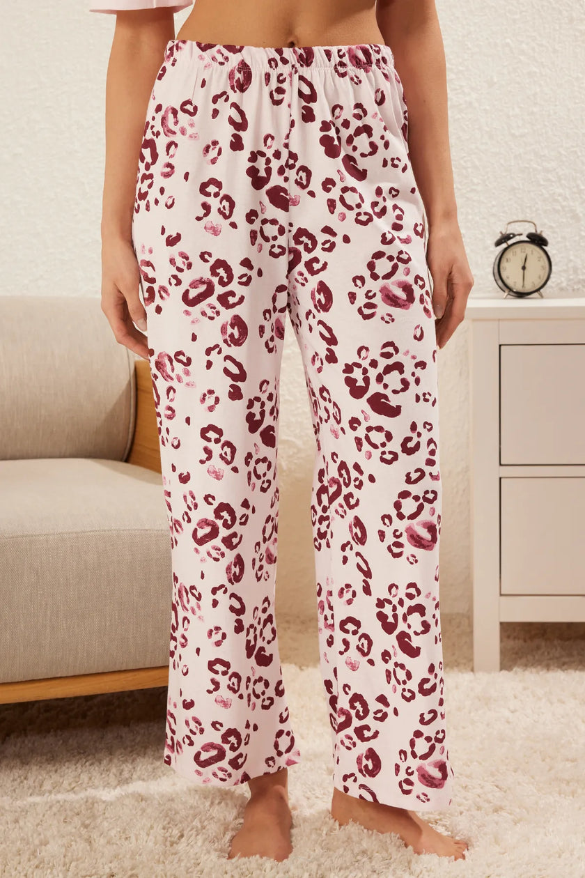 Powder 100% Cotton Leopard Patterned Knitted Pajama Set