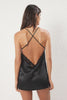 Black Satin Lace and Slit Detailed Rope Strap Woven Fantasy Nightgown
