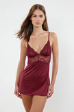 Burgundy Lace and Slit Rope Strap Knitted Fantasy Nightgown