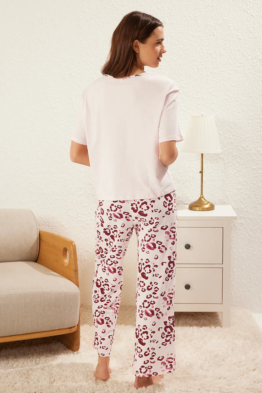 Powder 100% Cotton Leopard Patterned Knitted Pajama Set