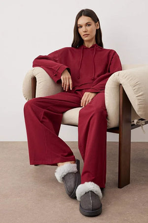 Burgundy Plain 2-Thread Combed Cotton Knit Pajama Set