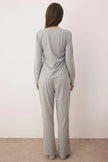 Gray Melange Cotton Gathered Detail Knit Pajama Set