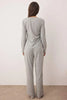 Gray Melange Cotton Gathered Detail Knit Pajama Set